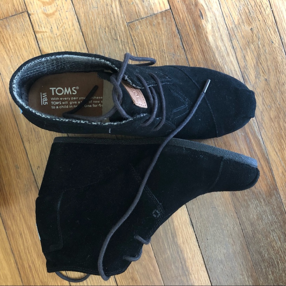 Toms Black Suede Desert Wedge